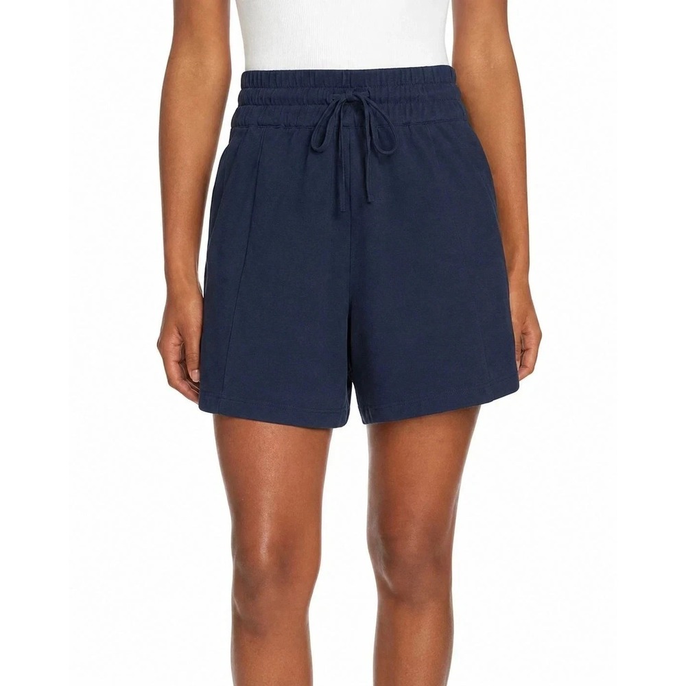 BCBG Women's Athletic Drawstring Elastic Waist Pockets Shorts, Navy, Medium, New